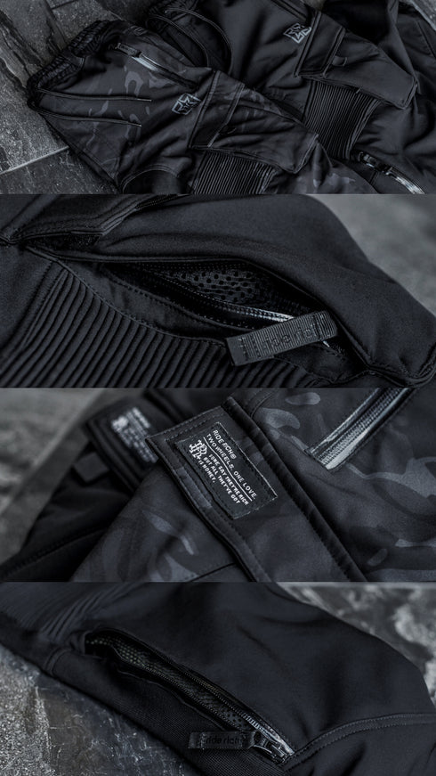 Ride Rich Unit 16 Armoured Softshell Waterproof Cargo Motorcycle Joggers - Black